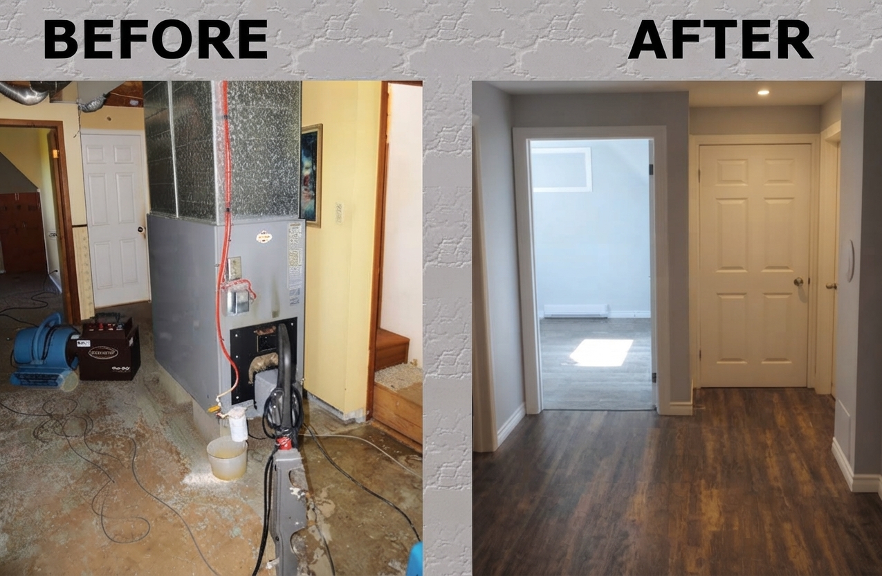 Before and after photos of interior water damage repair and rebuild in Largo, FL